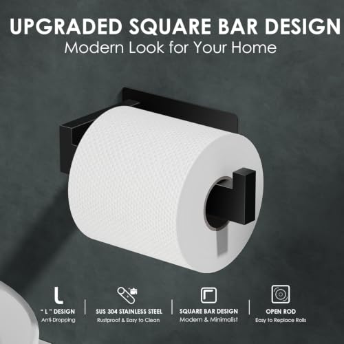 Auxmir Adhesive Toilet Paper Holder, No Drilling Toilet Roll Holder Wall Mount, Premium Thicken SUS304 Stainless Steel, Rustproof Toilet Tissue Holder for Bathroom Kitchen Washroom RV, Matte Black - color: Toilet Paper Holder-black