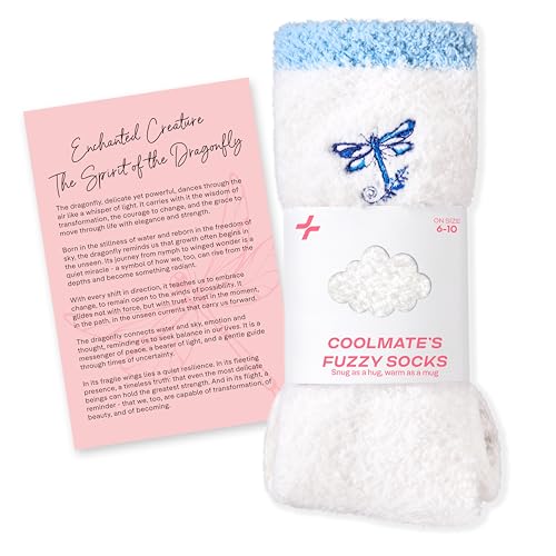 CoolMate Cozy Soft Cloud Socks, Fuzzy Socks for Women - color: D.05 - Embroidered Dragonfly