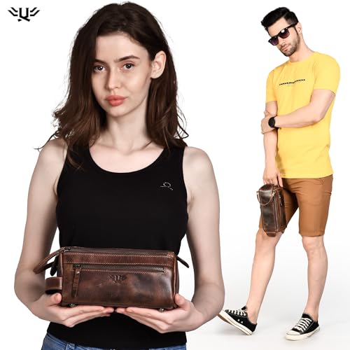 Premium Handmade Leather Toiletry Bags for Men and Women, Genuine Leather Dopp Kit and Shaving Bag for Men, Travel Cosmetic Bag for Women's and Men's, Zipper Pocket, Chocolate - color: Chocolate Brown (Large)