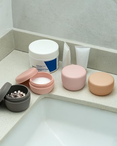TakeToday Travel Containers for Toiletries, 2oz, 4 Pack, Apricot | Air Travel Leak-Proof, TSA Approved, Silicone Jars with Lid, for Cosmetics & Toiletries - color: Apricot