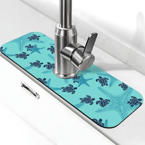 Summer Sea Turtle Ocean 15" X 5.5" Kitchen Sink Splash Guard Faucet Faucet Guard Draining Mat Sink Splash Guard Faucet Kitchen Bathroom - color: Summer Sea Turtle Ocean