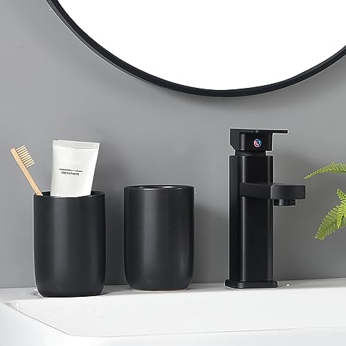 Matte Black Toothbrush Holders for Bathrooms - 1 Cups Ceramic Toothbrush Toothpaste Holders, Black Bathroom Tumbler Cup Reusable Toothbrush Cup Black Mouthwash Cup, Bathroom Counter Organizer - color: Black, size: 1pcs