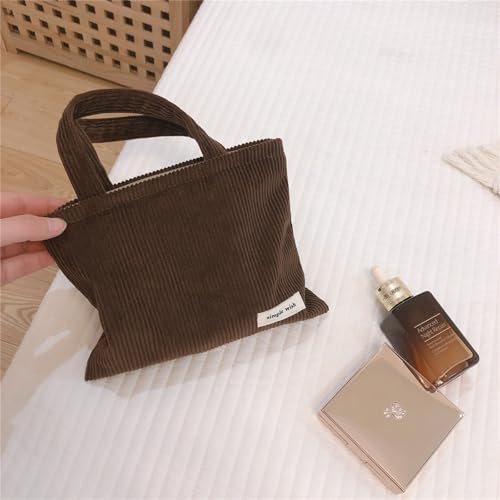Wudygirl Makeup Bag Travel Cosmetic Bag for Women Small Makeup Pouch with Handle Zipper Cosmetic Pouch Handbag Aesthetic 8.3" x 6.7"(Coffee) - color: Coffee