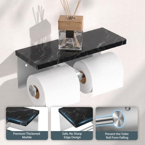 FORIOUS Double Toilet Paper Holder with Shelf, Wall Mount Tissue Roll Holder for Bathroom, 304 Stainless Steel Commercial Toilet Tissue Dispensers with Phone Shelf (1, Stainless Steel-Marble) - color: Stainless Steel-marble