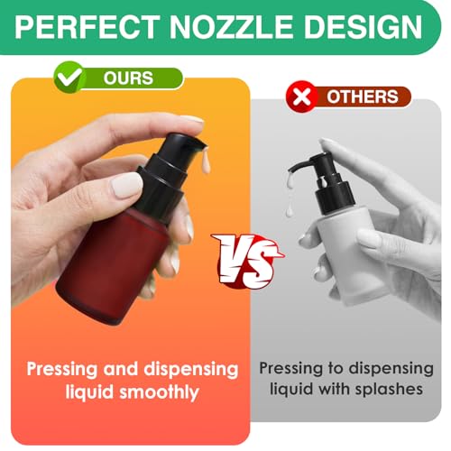 3PCS 30ML/1OZ Empty Reddish Brown Frosted Glass Bottles with Pump Refillable Vial Cosmetic Dispenser Jars Storage Travel Lotion Container Portable Sample Bottle for Toiletries,Foundation,Cream,Lotion - color: Reddish Brown, size: 1 Ounce