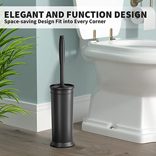 Toilet Brush, Toilet Bowl Brush with Extra Long Handle Durable Bristles Toilet Scrubber and Covered Holder for Toilet Brush Set for Bathroom Cleaning (Black, 1 Set) - color: Black