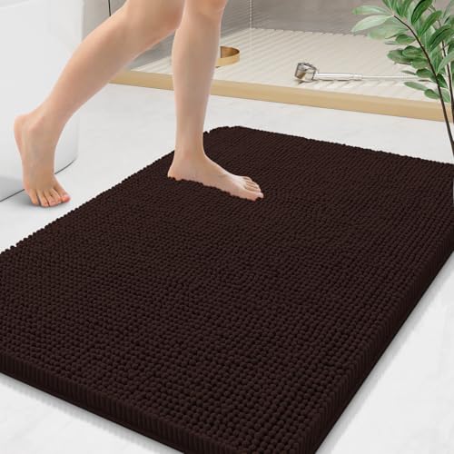 Arotive Bathroom Rugs 36x24, Extra Soft Absorbent Shaggy Chenille Bath Rugs, Machine Washable Rubber Backing Bath Mats for Bathroom Floor Tub and Shower, Home Decor Accessories, Brown - color: Brown, size: 36" X 24"