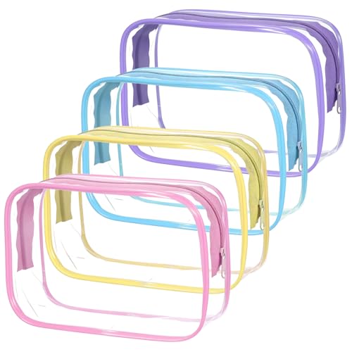 4 Pcs Clear Cosmetic Bags, 4 Colors TSA-Friendly Design Makeup Bag Clear, Versatile TSA Approved Quart Size Bag for Travel Toiletries and Organization(20 × 13 × 6 cm)