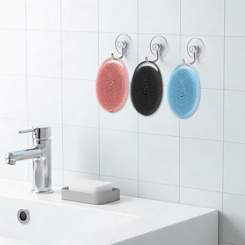 Silicone Body Scrubber 3 Pcs Silicone Loofah Exfoliating Body Scrubber for Men Women Soft Silicones Shower Scrubbers Double Sided Silicones Bath Bodys Brush for All Skin Lather Well - size: black+pink+blue