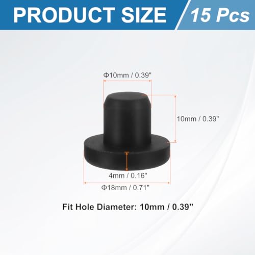 uxcell 15Pcs Silicone Hole Plug, Waterproof Solid T-Shaped Rubber Stoppers Bottle Seal Tube Pipe Plug End Cap for 10mm/0.39" Hole for Bathtub Bottle, 0.39" Plug Height, Black - color: Black, size: For 10mm/0.39" Hole, 0.39" Plug Height