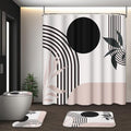 Boho Mid Century Shower Curtain Set with Toilet Lid Cover and Non-Slip Rugs, Abstract Pink Black 4 Pcs Modern Minimalist Shower Curtain for Bathroom Set with 12 Hooks - color: Boho Pink
