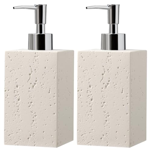 Soap Dispenser 420ML 14OZ, 2pcs Luxurious Hand Dish Soap Dispenser Set, Refillable Lotion Bottle with Rustproof Pump for Bathroom Countertop Kitchen Sink (Off White) - color: Cream