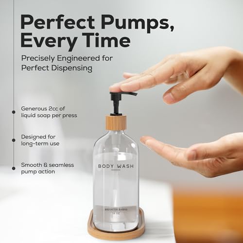 Clear Shampoo and Conditioner Dispenser Set by Brighter Barns - Refillable Plastic Shower Dispenser for Bathroom - Shampoo Bottles & Tray - Modern Bathroom Accessory for Hotel, Vacation Rental (Clear) - color: Clear