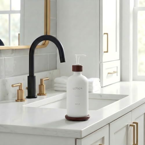 Soap Dispenser Bathroom, Refillable Lotion Dispenser with Tray, Glass Lotion Bottle with Pump, Suitable for Bathroom Countertop Soap Dispensers, Modern Home Decor. (White) - color: White L*1