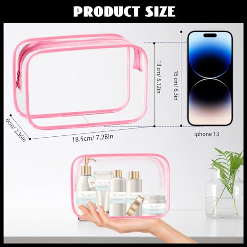 YedsIntu 16-Piece Makeup Bags, Waterproof Toiletry Bag Carry Pouch Portable Cosmetic Bag PVCTravel Clear Pouches Carry-on Travel Essentials Transparent Storage Organizer Bag (Rose Pink-M) - color: Rose Pink-M