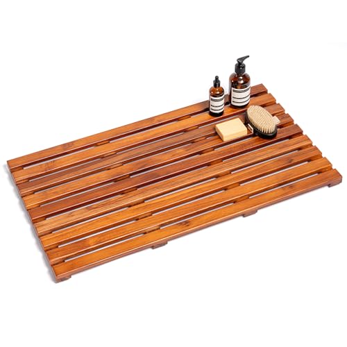 Teak Bath Mat 32"x18" Extra Large - Solid Wood Shower Mat for Bathroom, Spa & Outdoor Use - Non-Slip Fast-Drying Design - Natural Teak Wood - Wide Slat Floor Mat for Tub & Pool - size: 32" x 18" (Rectangular)