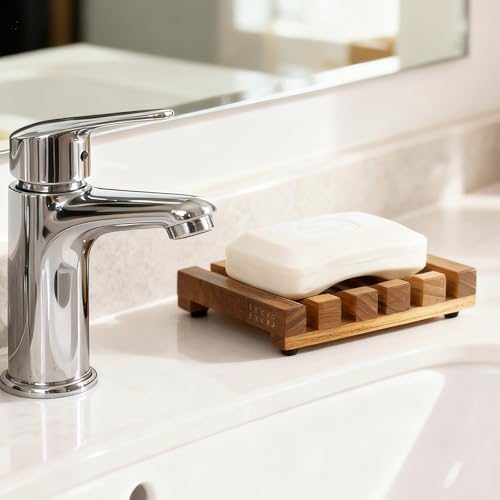 HTB Slotted Bar Soap Holder Teak Wood for Bathroom | Kitchen Wooden Sponge Holder, Self Draining Soap Dish for Shower, Sink, Bathroom, Bathtub, RV,Soap Saver Keep Soap Dry - color: 1pcs