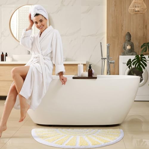 TRUEDAYS Bath Rug Beige Sun Bath Mat, Half Circle Cute Boho Bathroom Rugs Soft and Fluffy, Water Absorbent Bath Rug Machine Washable Bathroom Mat - color: Beige
