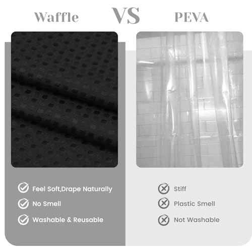 SORTTO No Hook Shower Curtain with Snap in Liner Set Waffle Shower Curtain for Bathroom Hotel Style Fabric Waterproof Inner Liner，36" W x 74" H, Black - color: A - Black, size: 36"W x 74"L (Pack of 1)