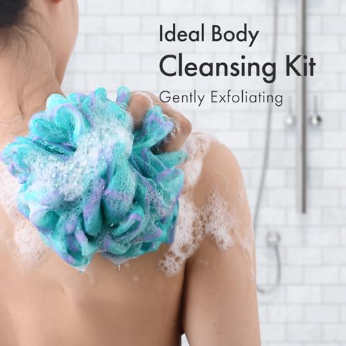 AmazerBath Loofah Sponge, Shower Loofah 75g/PCS - Body Scrubber Loofa Set of 4 - Green, Purple & Blue, Bath Sponge for Men and Women - style: Blue-Green-Purple (75g)