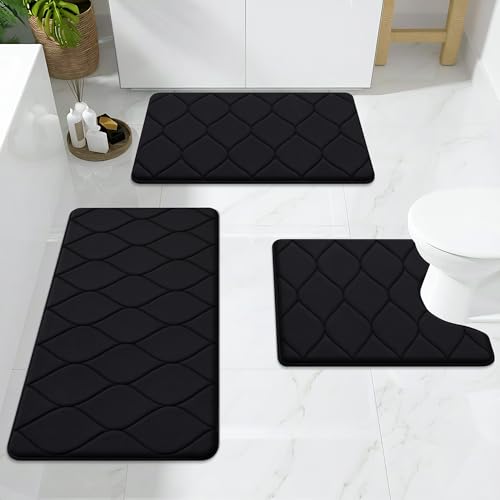 Smiry Memory Foam Bath Mat 32''x20'', Ultra Soft Non-Slip Bathroom Rug, Plush Water Absorbent Quick Dry and Machine Washable Floor Mat for Shower, Tub & Home Decor, Black - color: Black, size: 32''x20''