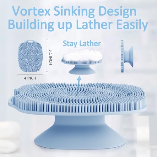 Soft Silicone Body Scrubber, Gentle Like a Hand Exfoliating Your Skin and Build Up Lather Easily, Back Large Suction Cup Easy to Store, Long-Lasting & Deep Clean (Blue) - color: Blue