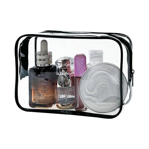 Neon TSA Approved Clear Toiletry Pouch, 7"x2.3"x4.7" Size, PVC Travel Makeup Bags for Toiletries, Transparent Cosmetic Bag for Women and Men Small (Transparent (black bone)) - color: Transparent (black bone )