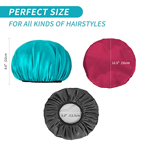 Aquior Shower Cap for Women Reusable, Extra Large Shower Cap for Men,Satin EVA Double Layer Waterproof Hair Cap For Long Hair, 4 Pieces