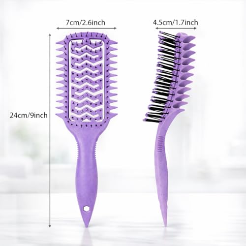 Curl Defining Brush for Curly Hair, Vented Detangling Hair Brush for Wet and Dry Styling, Curved Brush for Shaping and Smoothing Curl Clumps, Lightweight Hair Brush (Violet) - color: Violet