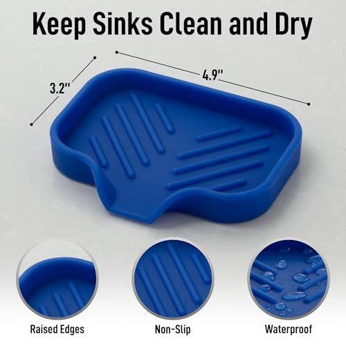 Zulay Kitchen Small Silicone Sponge Holder (4.9x3.3”) – Space-Saving Sink Organizer Tray for Sponge, Soap, Brush & More – Compact Non-Slip Dish for Kitchen & Bathroom (Turkish Sea) - color: Turkish Sea (Small), size: Small (4.9x3.3)
