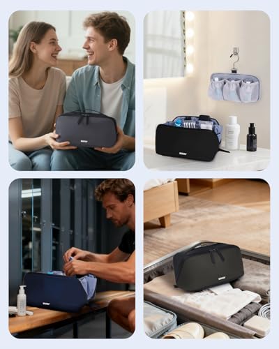 WANDF PU Leather Toiletry Bag for Men, Dopp Kit with Hanging Pouch