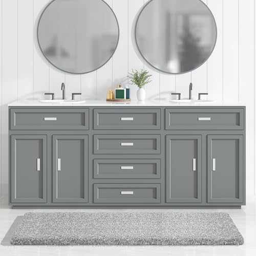 Yimobra Luxury Bathroom Rugs, Fluffy Bath Mats, Non Slip, Water Absorbent Microfiber, Machine Washable, Plush Runner Shower Rugs, Thick Matts for Bathroom Floor&Tub, 60" X 24", Light Gray and White - color: Light Gray and White, size: 60" X 24"