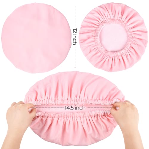 Pink Shower Cap for Women Terry Lined Bath Cap Large Reusable Waterproof Elastic Band Shower Caps for Long Thick Hair Soft Bath Shower Hair Caps - color: PINK