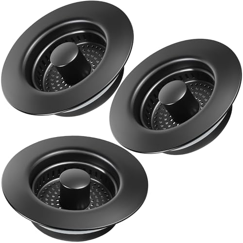 Kitchen Sink Drain Strainer 3 Pack, 304 Stainless Steel Pop Up Sink Stopper, Anti-Clogging Sink Drain Strainer for US Standard Kitchen Drain (Matte Black) - color: Matte Black, size: 3 Pack