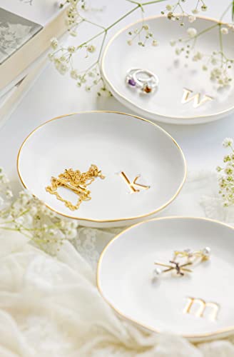 COLLECTIVE HOME Ceramic Jewelry Tray, Trinket Dish, Gifts for Women (A) | Mother's Day, Birthday, Christmas, Engagement Gifts, Vanity, Nightstand Decor, Embossed Gold Monogram Ring Dish with Gift Box - color: A