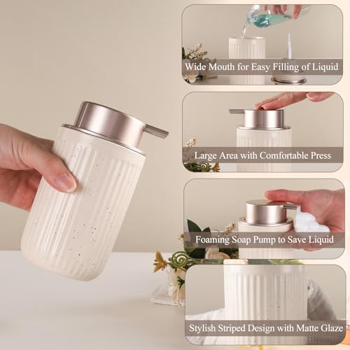 BosilunLife Foam Hand Soap Dispenser - Ceramic Foaming Soap Dispenser for Bathroom 12oz Refillable Liquid Lotion Soap Dispenser with Rust-Proof Foaming Pump for Countertop - color: Aprcot Foam Pump