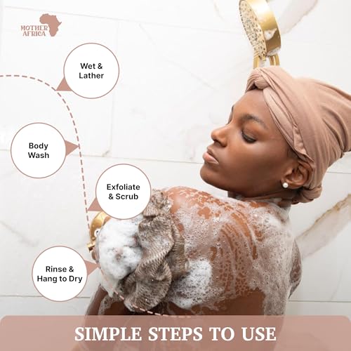 MOTHER AFRICA African Net Sponge Authentic with Knots 2 Pack Black Owned Exfoliating Body Scrubber Bath Sponge for Shower Washcloth Loofah Gentle Deep Cleansing Back Scrubber Face & Body Men & Woman - color: Dark Brown & Linen Tan