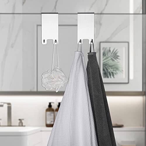Taozun Over The Door Hooks - Stainless Steel Shower Towel Hooks, Squeegee Holder, Frameless Glass Shower Door, 2 Packs - color: Silver, size: 2 Pack