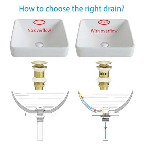 VOTON Brushed Gold Pop Up Bathroom Sink Drain with Overflow Assembly with Strainer Lavatory Vanity Vessel Pop Up Drain Stopper - color: Brushed Gold, size: With Overflow