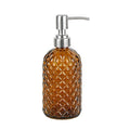 16 oz Diamond Pattern Glass Soap Dispenser, Kitchen and Bathroom Refillable Soap Dispenser with Rust Resistant Stainless Steel Pump for Hand Soap, Lotion Glass Liquid Dispenser(Amber) - color: Amber