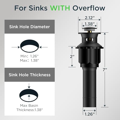 FORIOUS Bathroom Sink Drain with Overflow, Pop Up Drain Assembly with Detachable Basket Stopper, Anti-Explosion and Anti-Clogging Strainer, 304 Stainless Steel, Matte Black - color: Matte Black