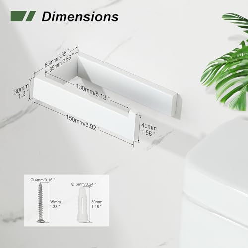 SAYAYO White Toilet Paper Holder Wall Mount, Toilet Tissue Holder for Bathroom, Modern Tp Holder Square, SUS304 Stainless Steel 6 Inch - color: White