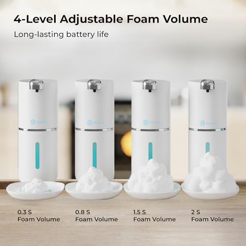 Automatic Foaming Soap Dispenser, White | IPX5 Waterproof 12.8oz / 380mL Capacity 4 Adjustable Foam Levels USB-C Rechargeable Long-Lasting Battery - color: White (Foamy)