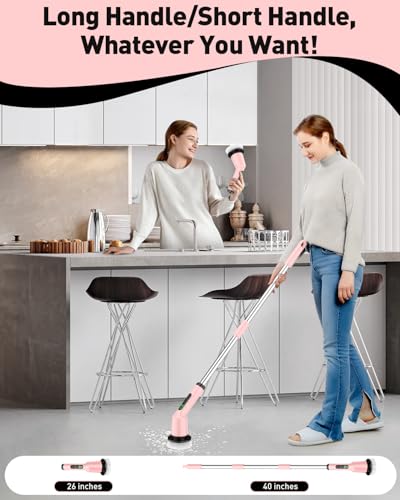 Electric Spin Scrubber for Cleaning Bathroom, Shower Scrubber Cordless Cleaning Brush with IPX7 Waterproof & 2 Speed, 3 Brush Heads, Bathroom Cleaning Supplies for Shower Tub Kitchen Tile Toilet Pink - color: Pink, size: 3 Brush Heads