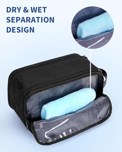 WANDF Toiletry Bag for Men Travel Toiletry Organizer Canvas and Leather Dopp Kit Water-Resistant Shaving Bag for Travel Accessories (Black, Large) - color: L, Black, size: Large