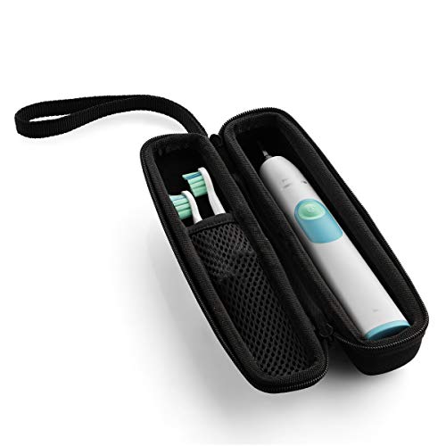 Toothbrush Case for Sonicare 5300 4100 5100 6100, Oral-B 1000, AquaSonic | Protective hardshell fits top electric toothbrushes. water-resistant storage pouch with charger mesh pocket, wrist strap.
