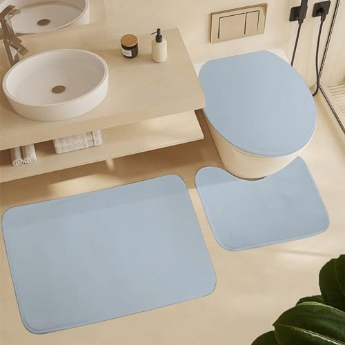 Bathroom Rugs Set 3 Piece Simple Blue Bath Rug Mat Set, Non Slip Absorbent Bathroom Decor Mat, Toilet Lid Cover & U Shaped Contour Rug - color: Simple Blue, size: 1'8" x 2'6" (Rectangular)