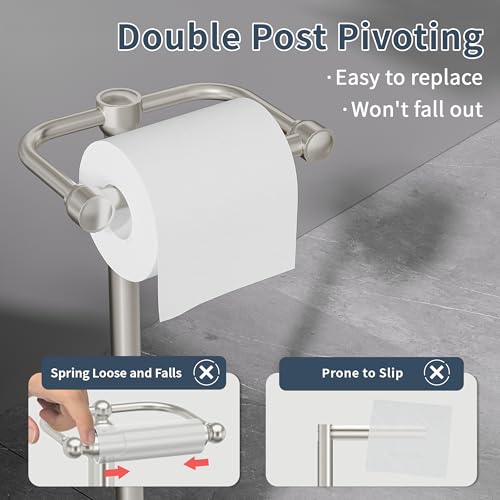 RARXTR Toilet Paper Holder Stand, Post Pivoting Design Free Standing Toilet Paper Holder, SUS304 Stainless Steel Toilet Paper Roll Holder, Heavy Stable Base (Brushed Nickel) - color: Brushed Nickel, size: Free Standing