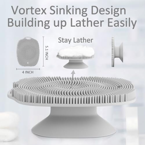 Soft Silicone Body Scrubber, Gentle Like a Hand Exfoliating Your Skin and Build Up Lather Easily, Back Large Suction Cup Easy to Store, Long-Lasting & Deep Clean (Gray) - color: Gray