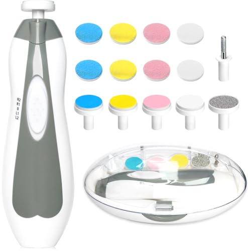 Qunlions life Baby Nail Trimmer Electric, 6 in 1 Baby Nail File Clippers Infant Grooming Kit Manicure Set with Replacement Pads for Toddler or Adults, Grey - color: Grey Nail Trimmer